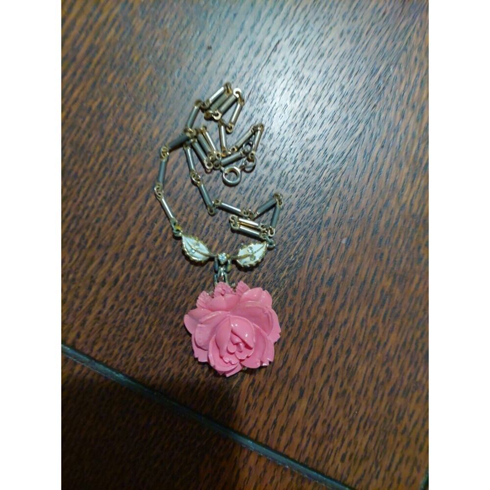 Pink Crystal Rose Necklace RARE antique